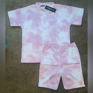 NWT Stylewise M/L Oversized Pink Tie Dye T Shirt & Shorts Outfit